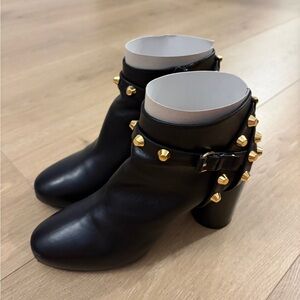 Balenciaga Black Leather Ankle Boots with Gold Studs